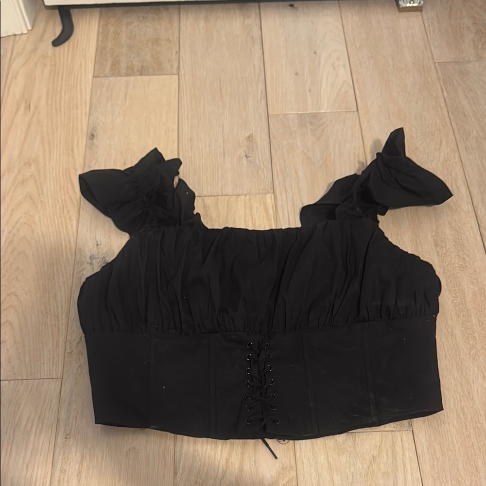 Forever 21 Black Ruffled Cropped Sleeveless Top